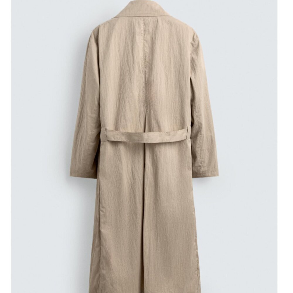 Zara Men's Oversized Fit Trench Coat Crinkle Tan Lightweight NWT S-M Size - Picture 8 of 14